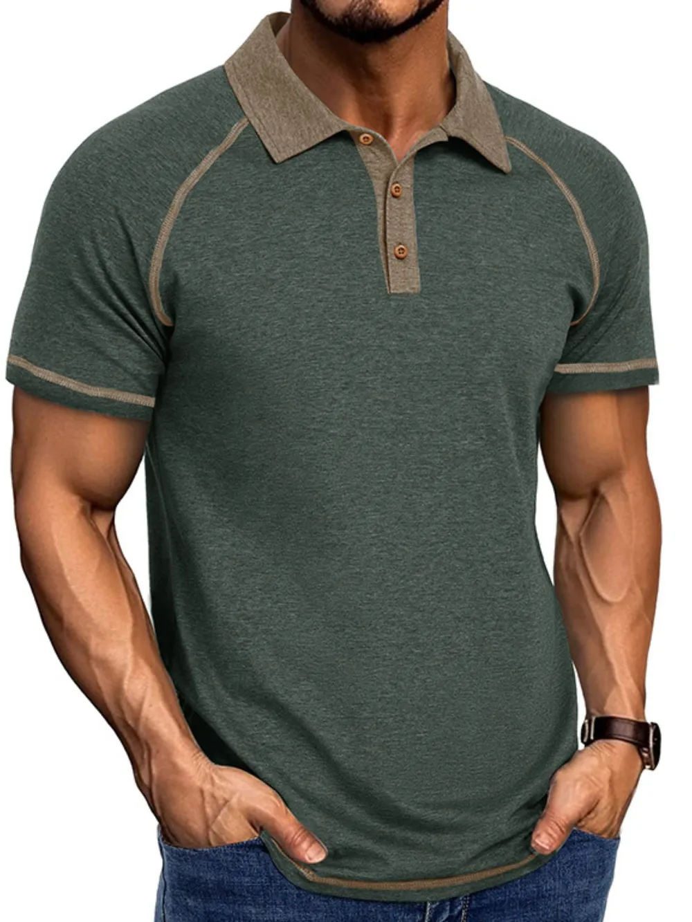 Men's Full Size Contrast Collar Short Sleeve Polo Shirt Plus Size, image 7