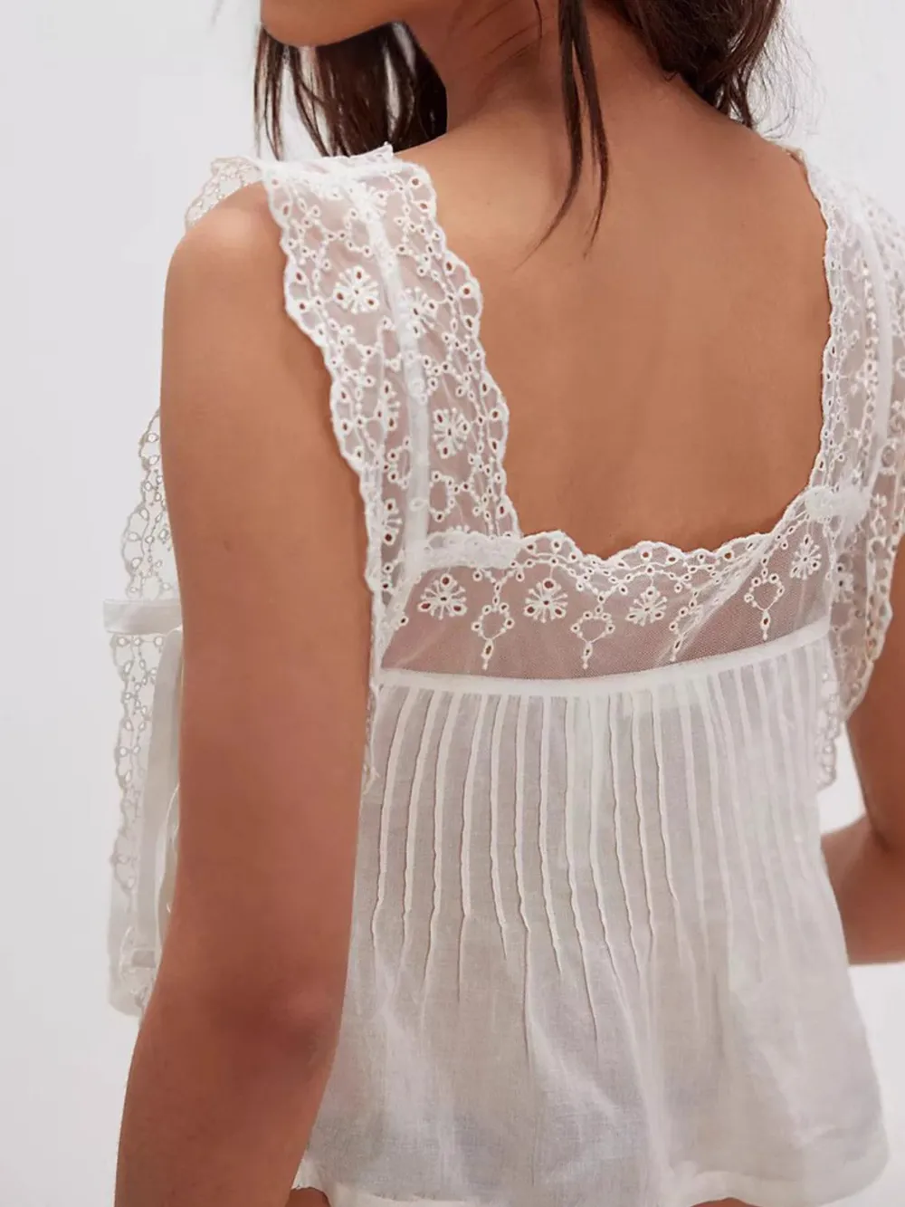 Lace-Trimmed Eyelet Square Neck Top, image 12