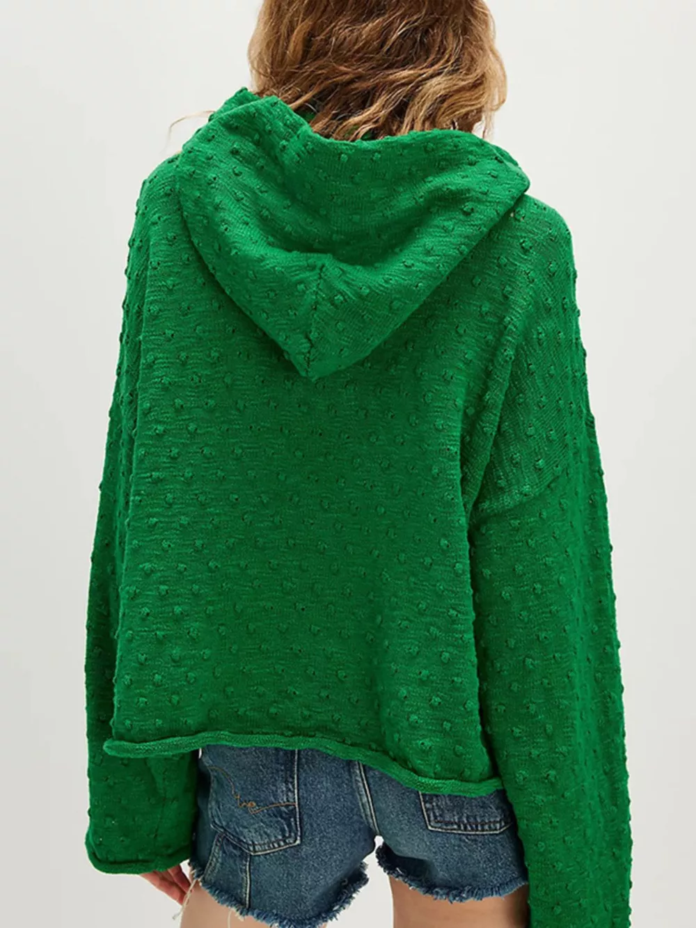 Textured Dot Knit Long Sleeve Hooded Sweater, image 4