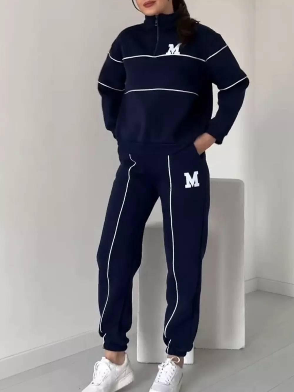 Full Size Striped Quarter Zip Top and Pants Set Plus Size, image 4