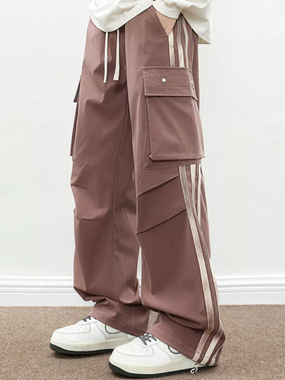 Men's Plus Size Casual Loose Cargo Pants with Side Stripes, image 2