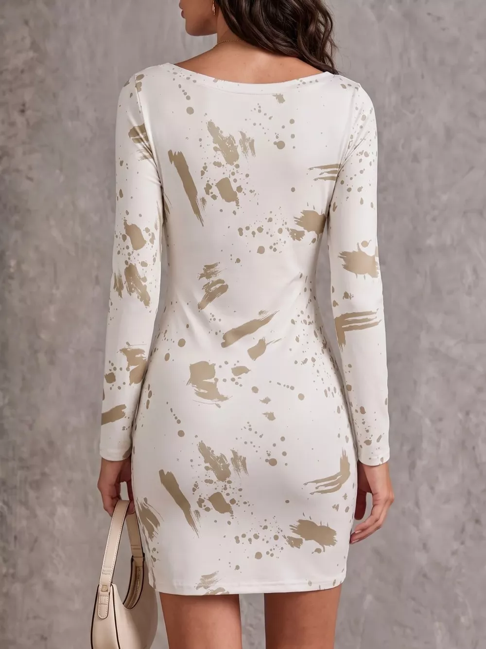 One-Shoulder Long Sleeve Paint Splatter Bodycon Mini Dress, image 5