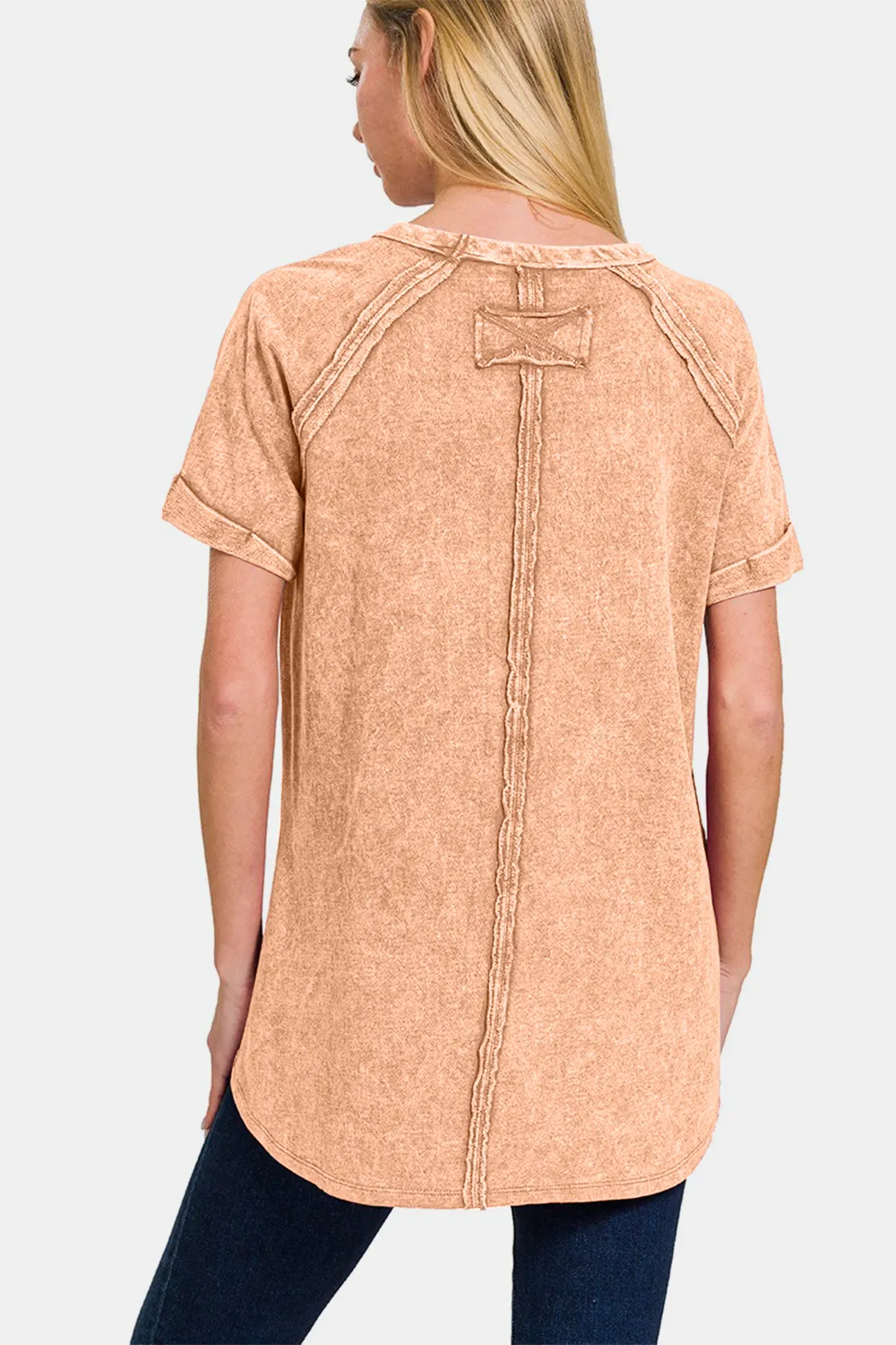 Heathered Round Neck Short Sleeve Top, image 2