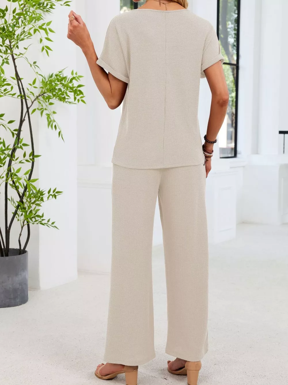Lace Detail Short Sleeve Top and Pants Set, image 13