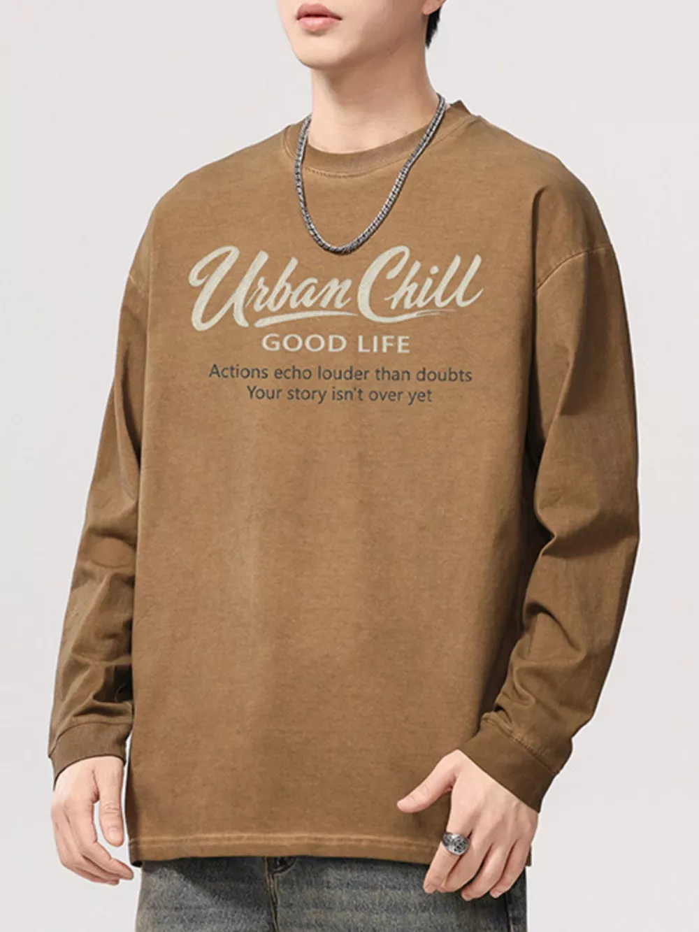 Men's Plus Size Letter Graphic Long Sleeve T-Shirt, image 9