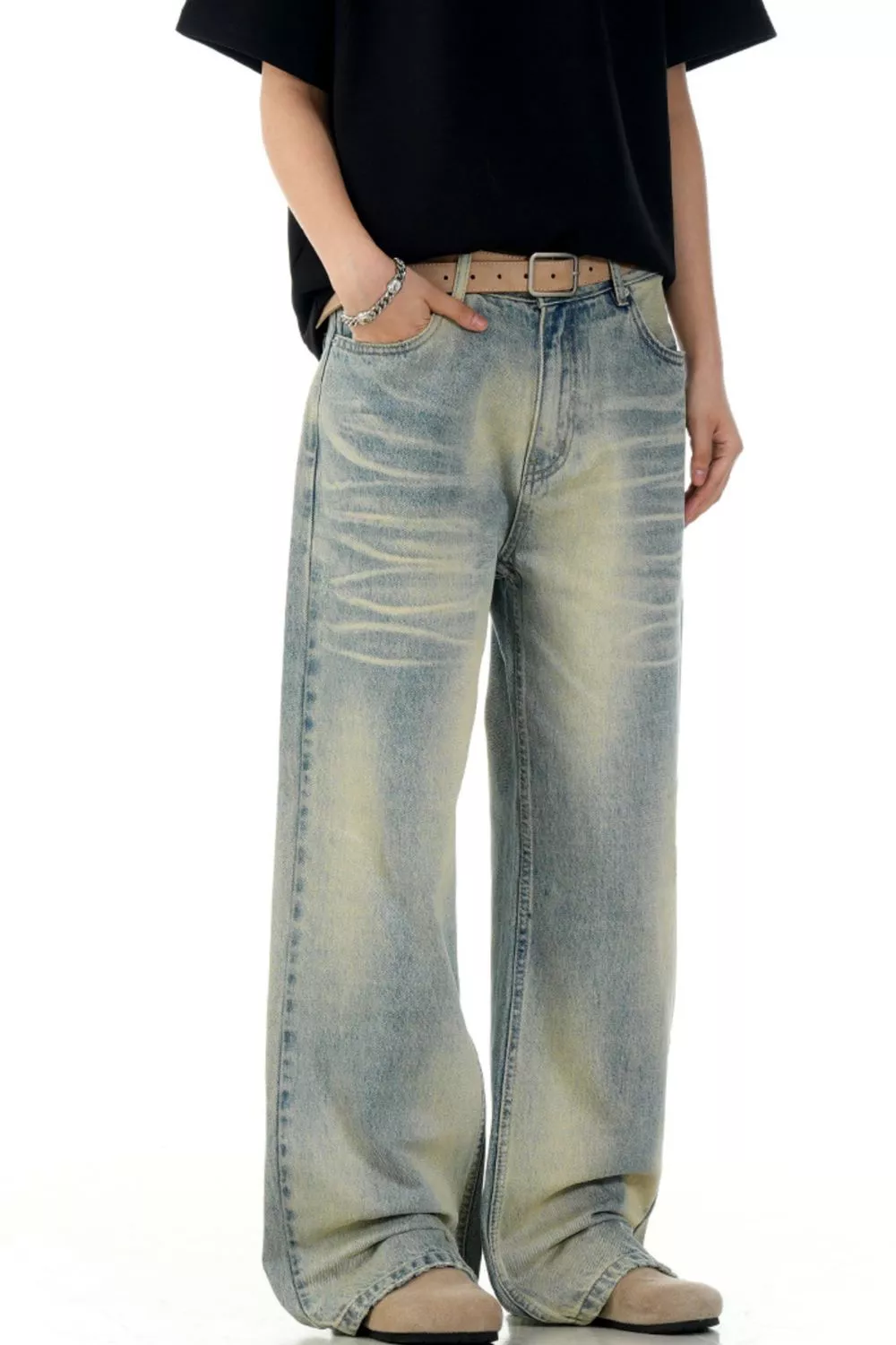 Men's Vintage Wash Wide Leg Jeans, image 2