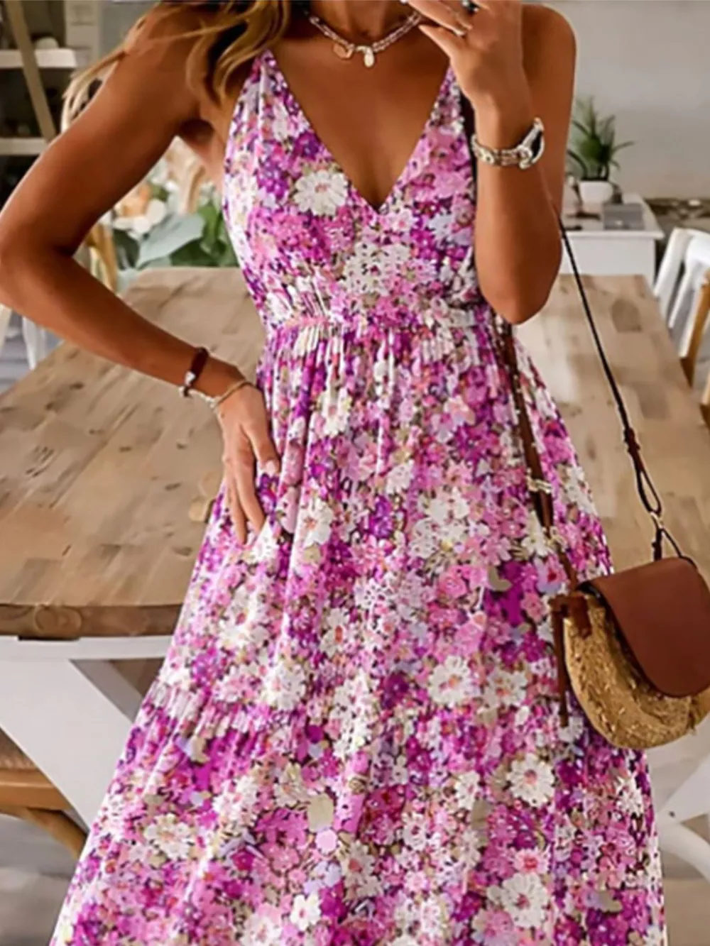 Floral Print Maxi Dress with Spaghetti Straps, image 14