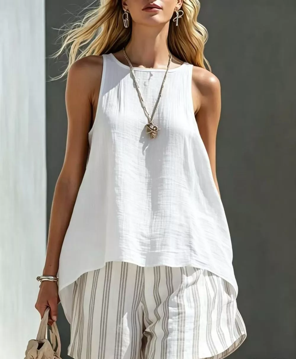 Round Neck Tank and Striped Shorts Set, image 3
