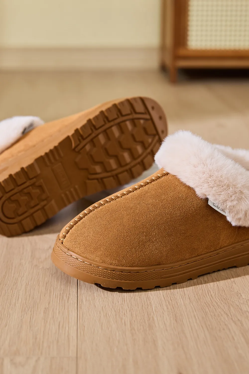 Faux Fur Round Toe Platform Slippers, image 11