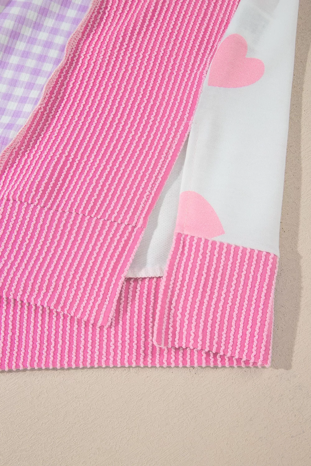 Heart Pattern Colorblock Ribbed Detail Side Slit Top, image 6