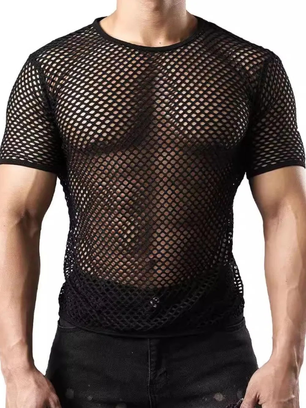 Men's Hollow Out Round Neck Short Sleeve Top, image 5