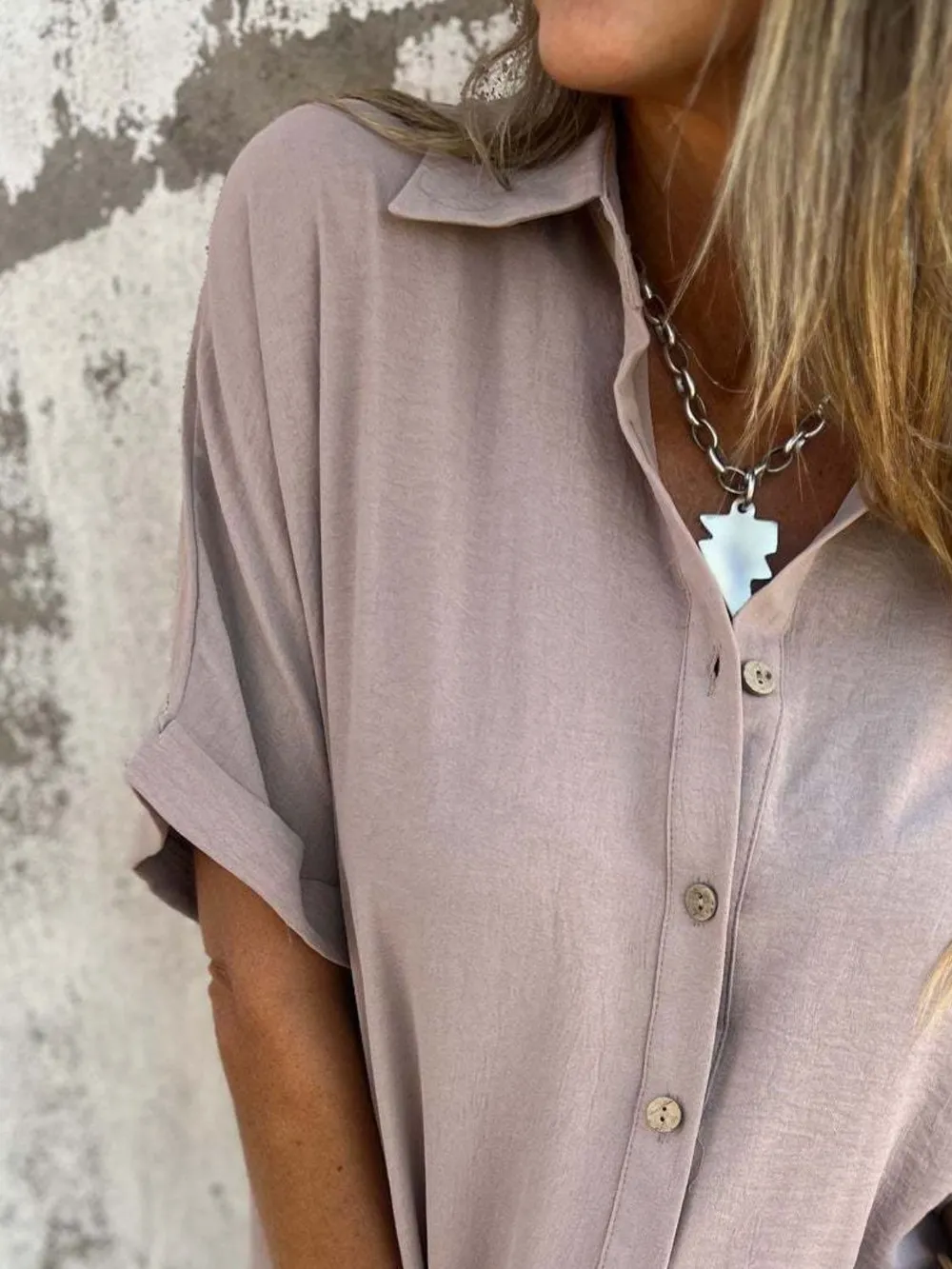 Full Size Collared Neck Half Sleeve Shirt Plus Size, image 13