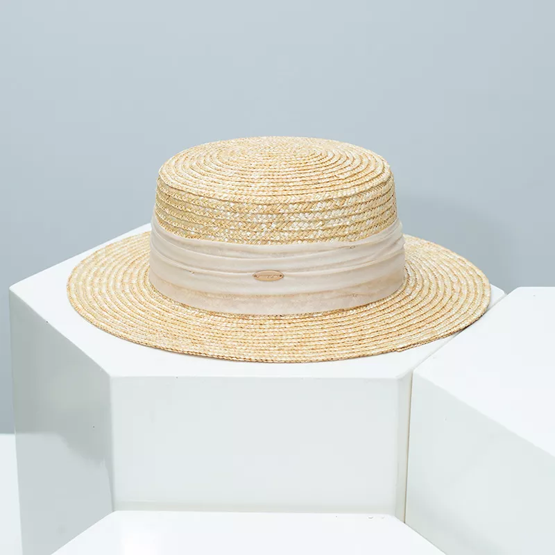 Straw Boater Hat with Ribbon Accent