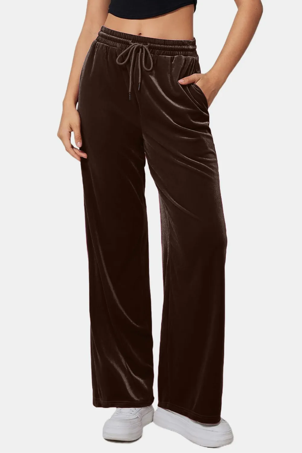Drawstring Elastic Waist Straight Leg Pants, image 12