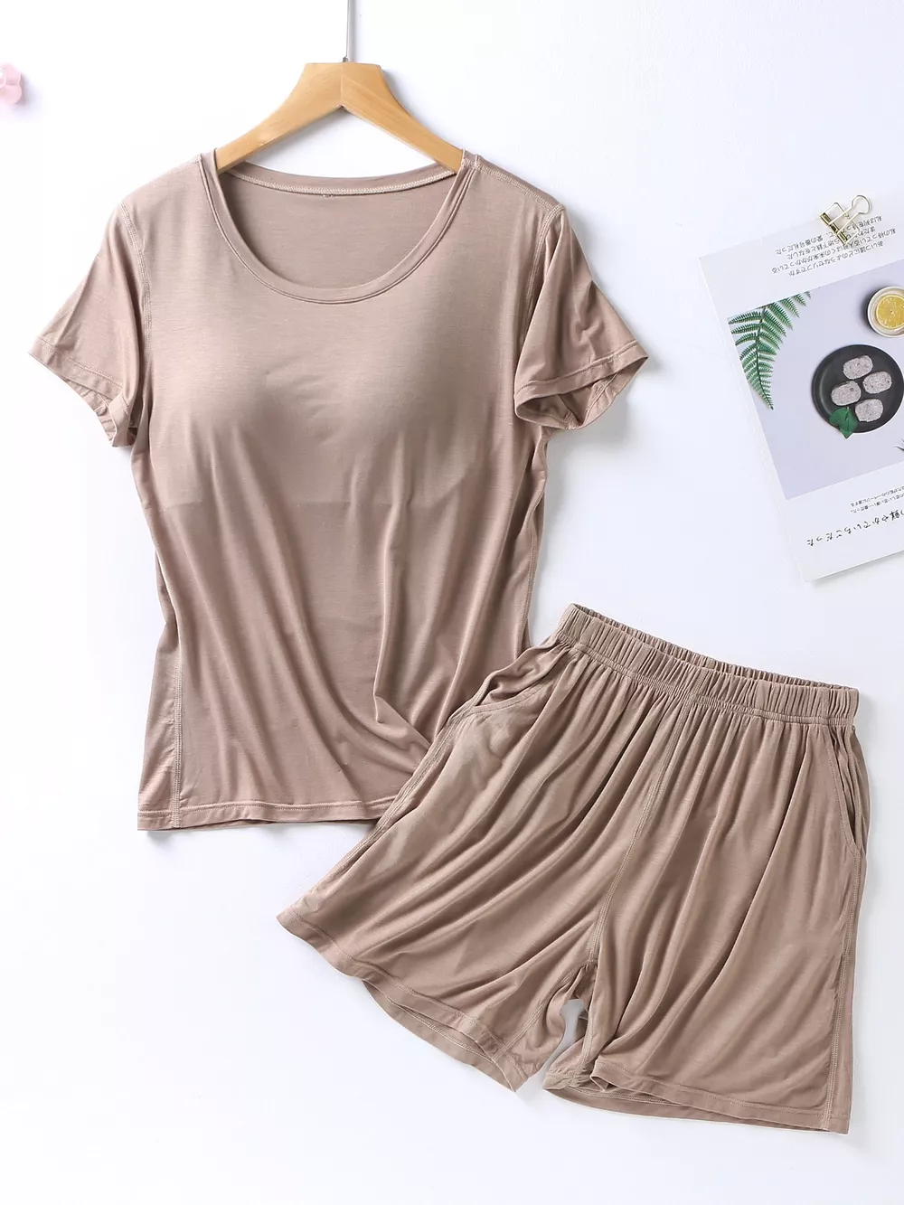 Plus Size Padded Round Neck Modal T-Shirt and Shorts Set, image 10
