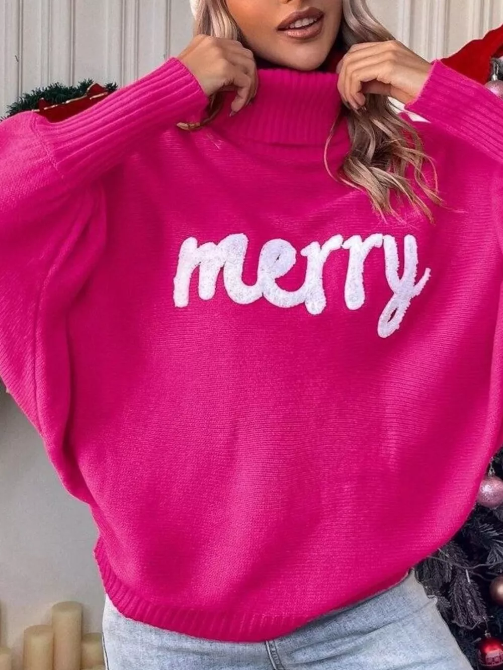 Merry Turtleneck Long Sleeve Christmas Sweater, image 15