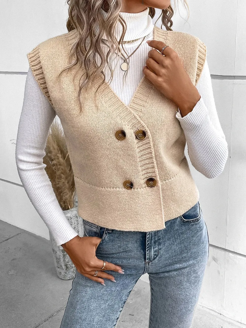 Full Size Button Up V-Neck Sweater Vest, image 3
