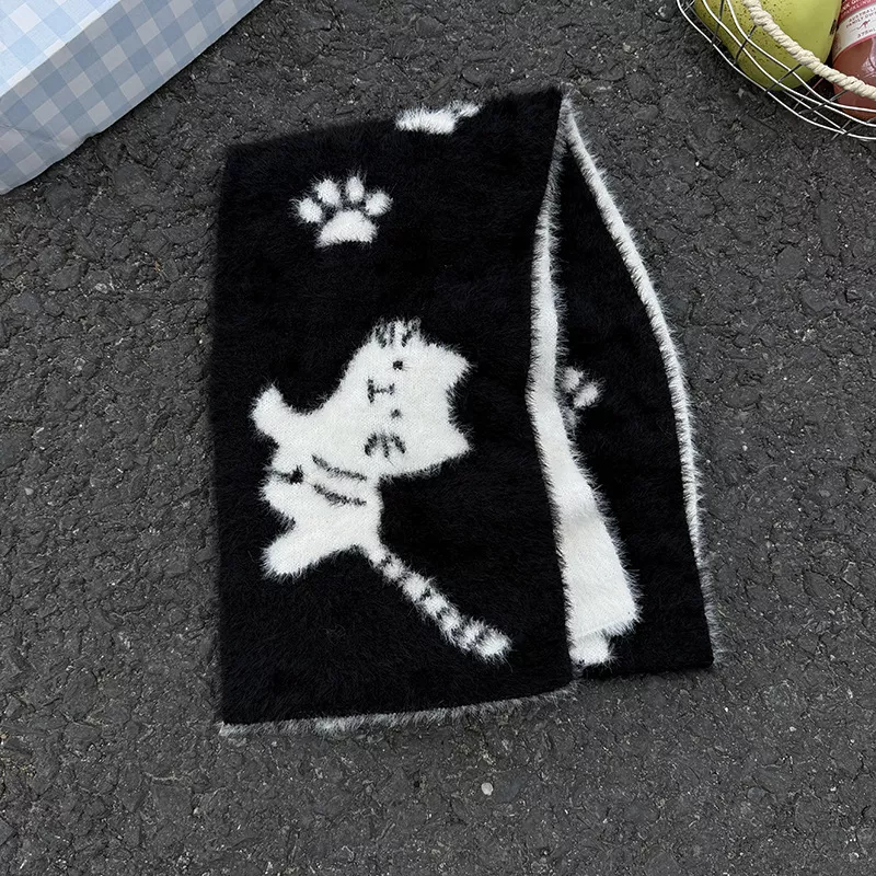 Cute Cat Paw Print Plush Scarf