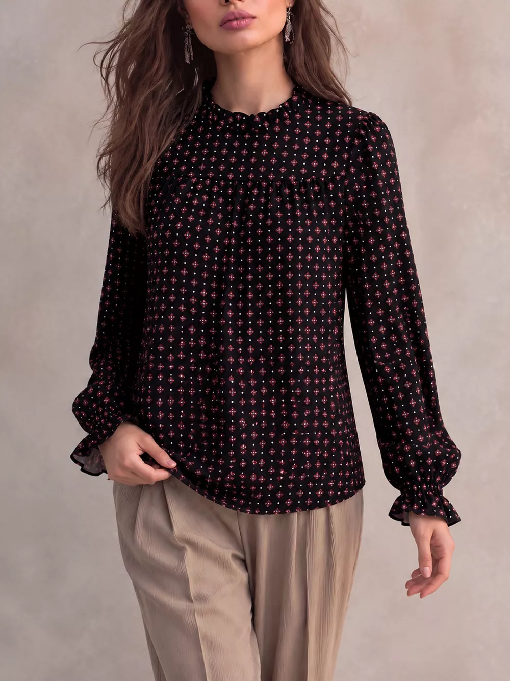 Printed Flounce Sleeve Blouse, image 9