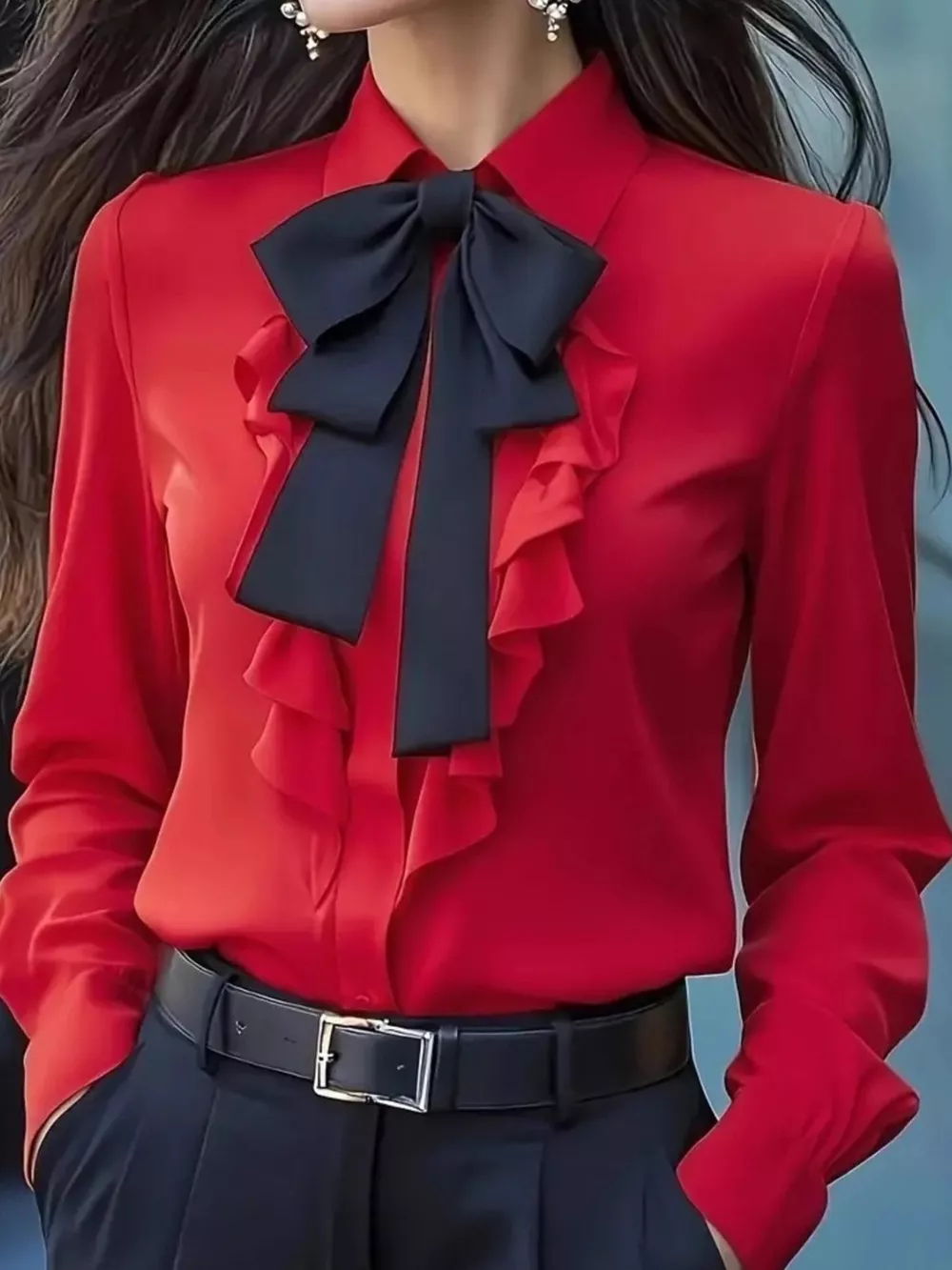 Ruffled Tie Front Long Sleeve Blouse, image 10