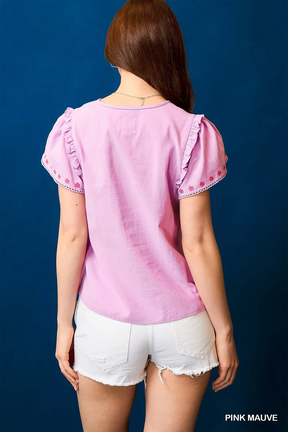 Floral Embroidered Tie Neck Short Sleeve Blouse, image 4
