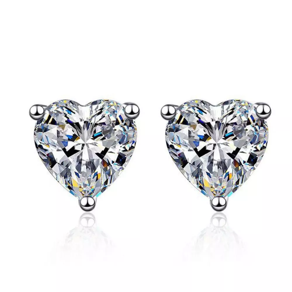 2 Carat 925 Sterling Silver Moissanite Heart Earrings, image 5