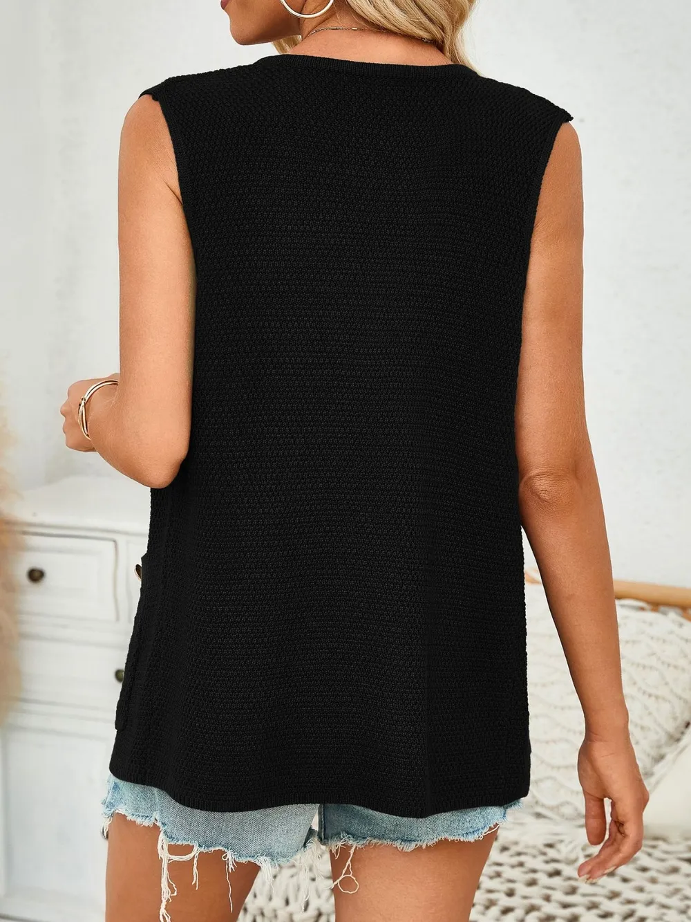 Button Down Round Neck Knit Vest, image 17