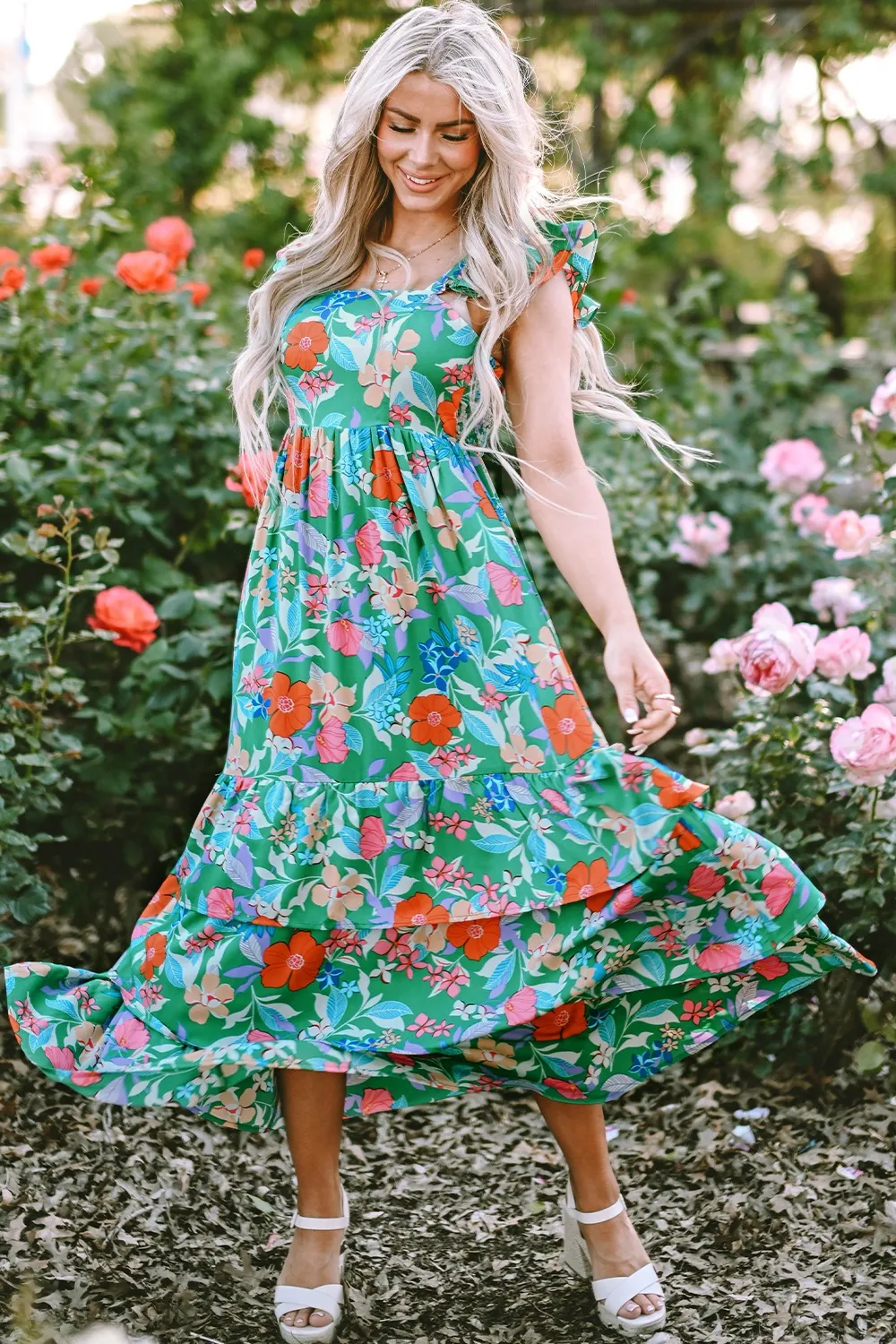 Tiered Ruffled Printed Sleeveless Dress, image 5