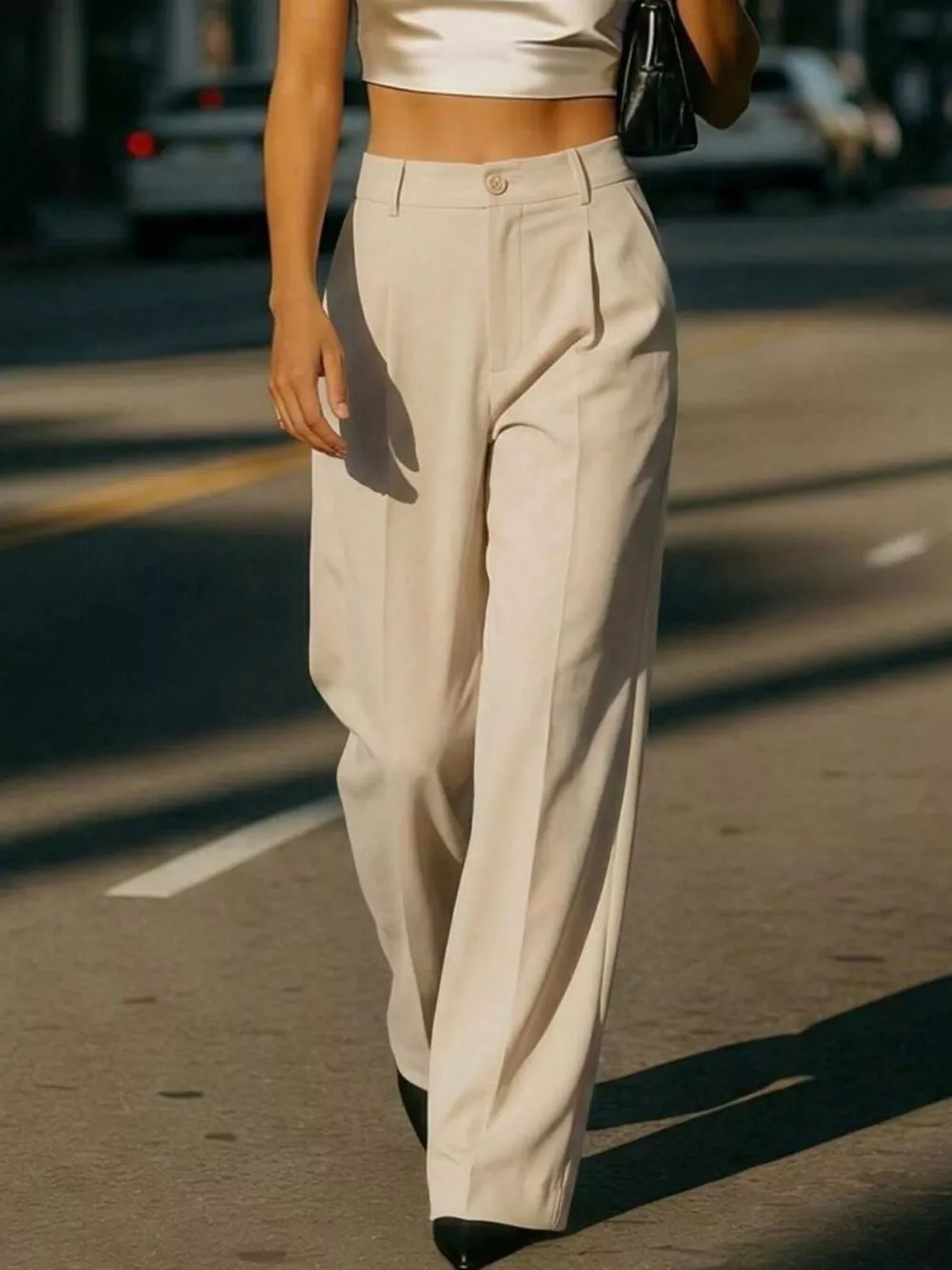 High-Waisted Wide-Leg Pleated Pants, image 4