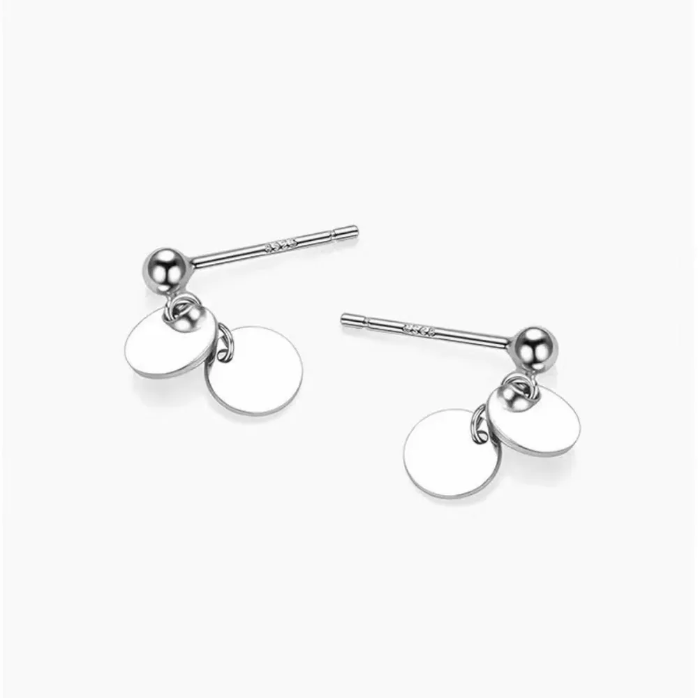 925 Sterling Silver Round Piece Drop Earrings, image 5