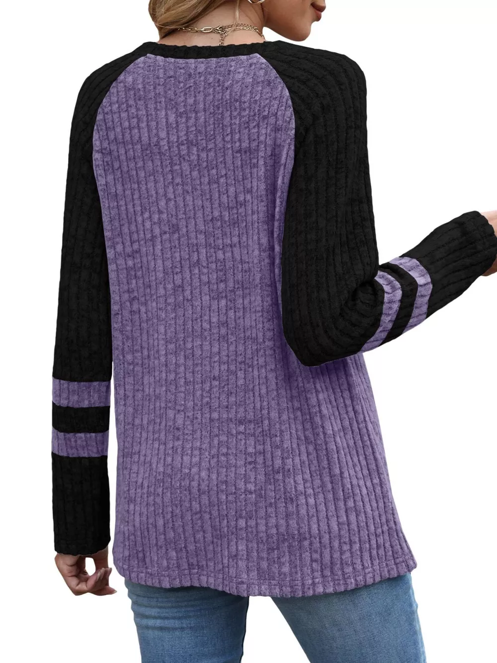 Ribbed Knit Raglan Long Sleeve T-Shirt, image 11
