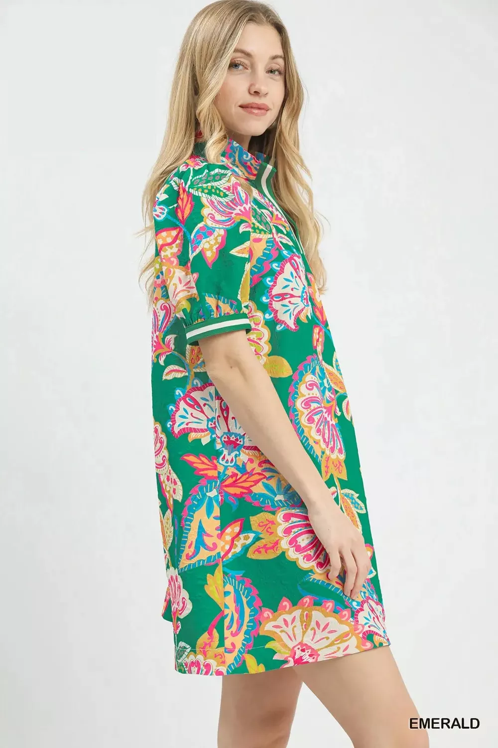 Jacquard Paisley Print Puff Sleeve Tunic Dress, image 2