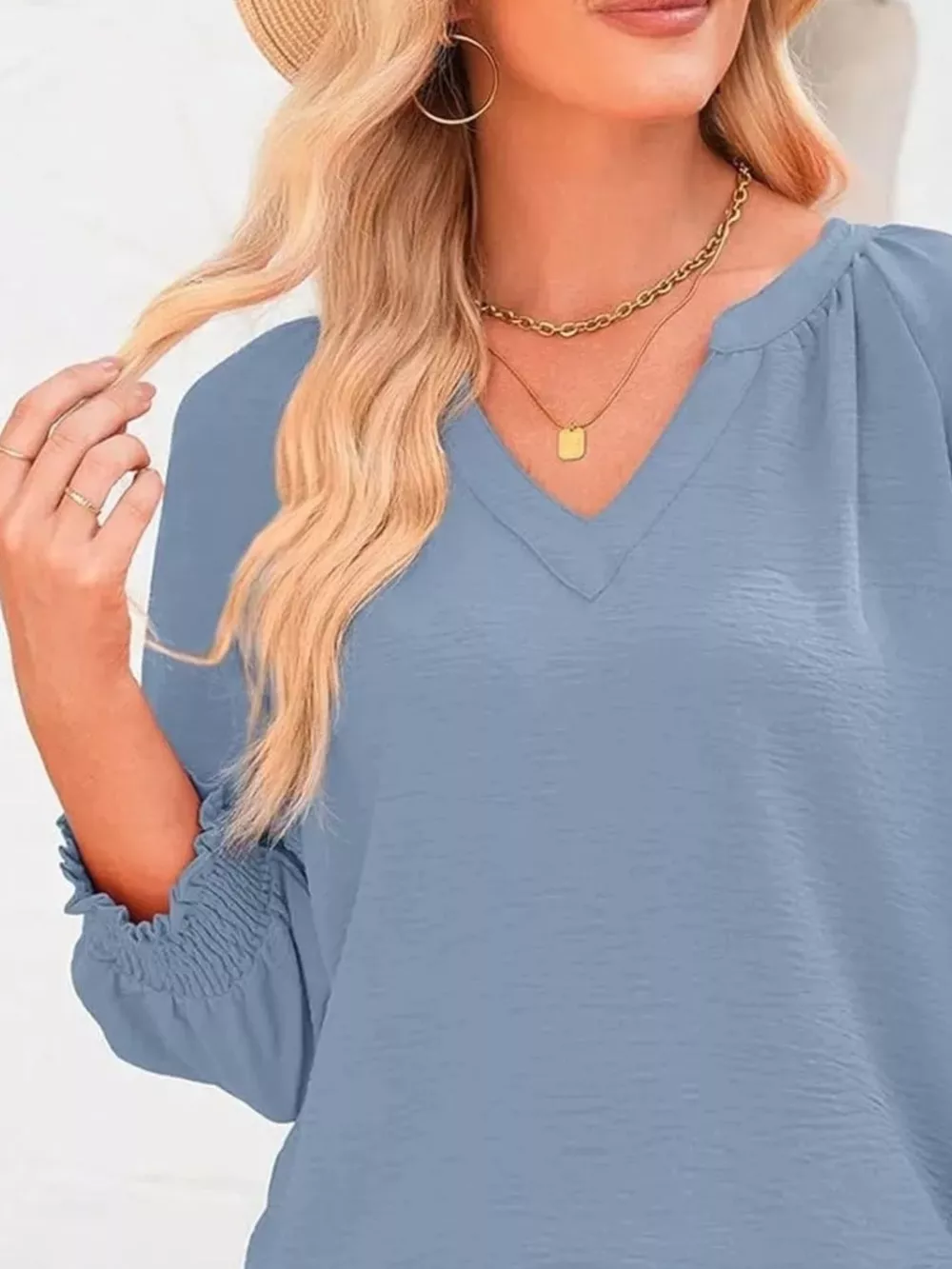 Solid Color Smocked Long Sleeve Blouse, image 24