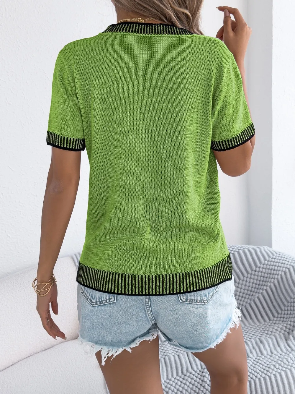 Round Neck Short Sleeve Knit Top, image 8