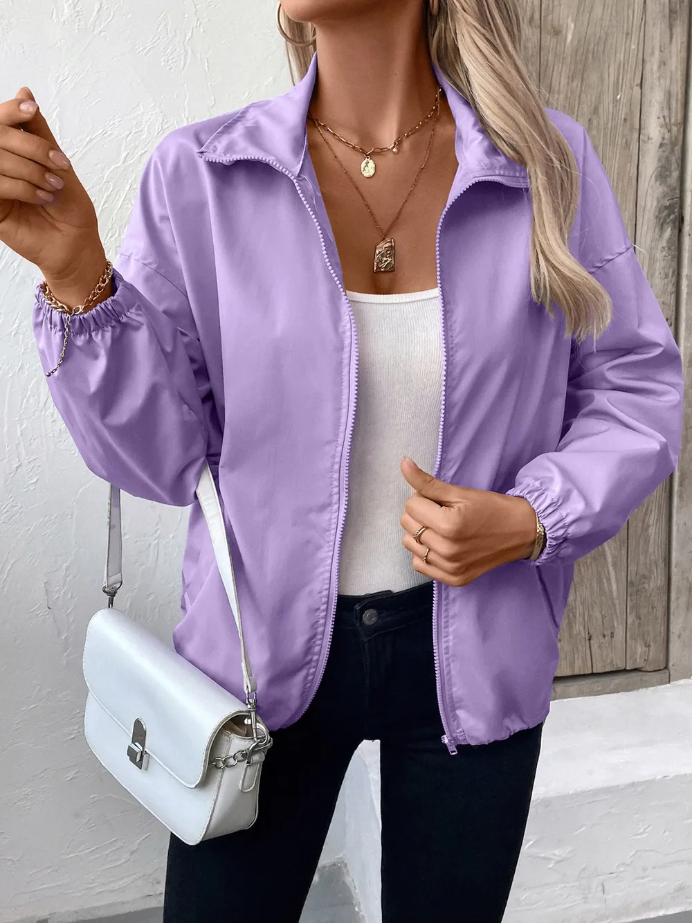 Pocketed Zip Up Long Sleeve Jacket, image 13