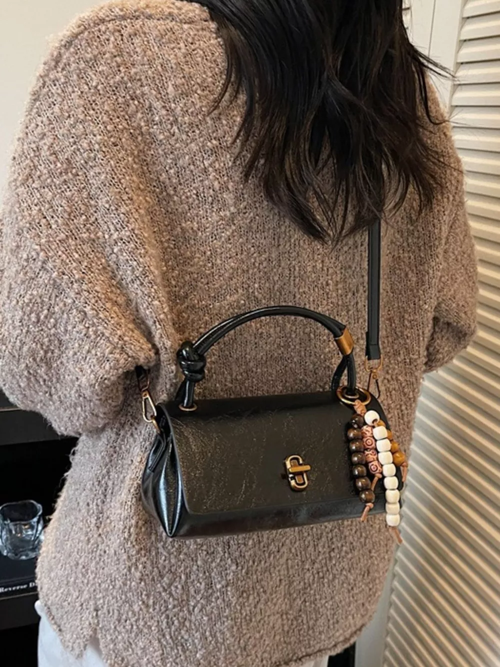 Leather Crossbody Bag with Bead Charm, image 10