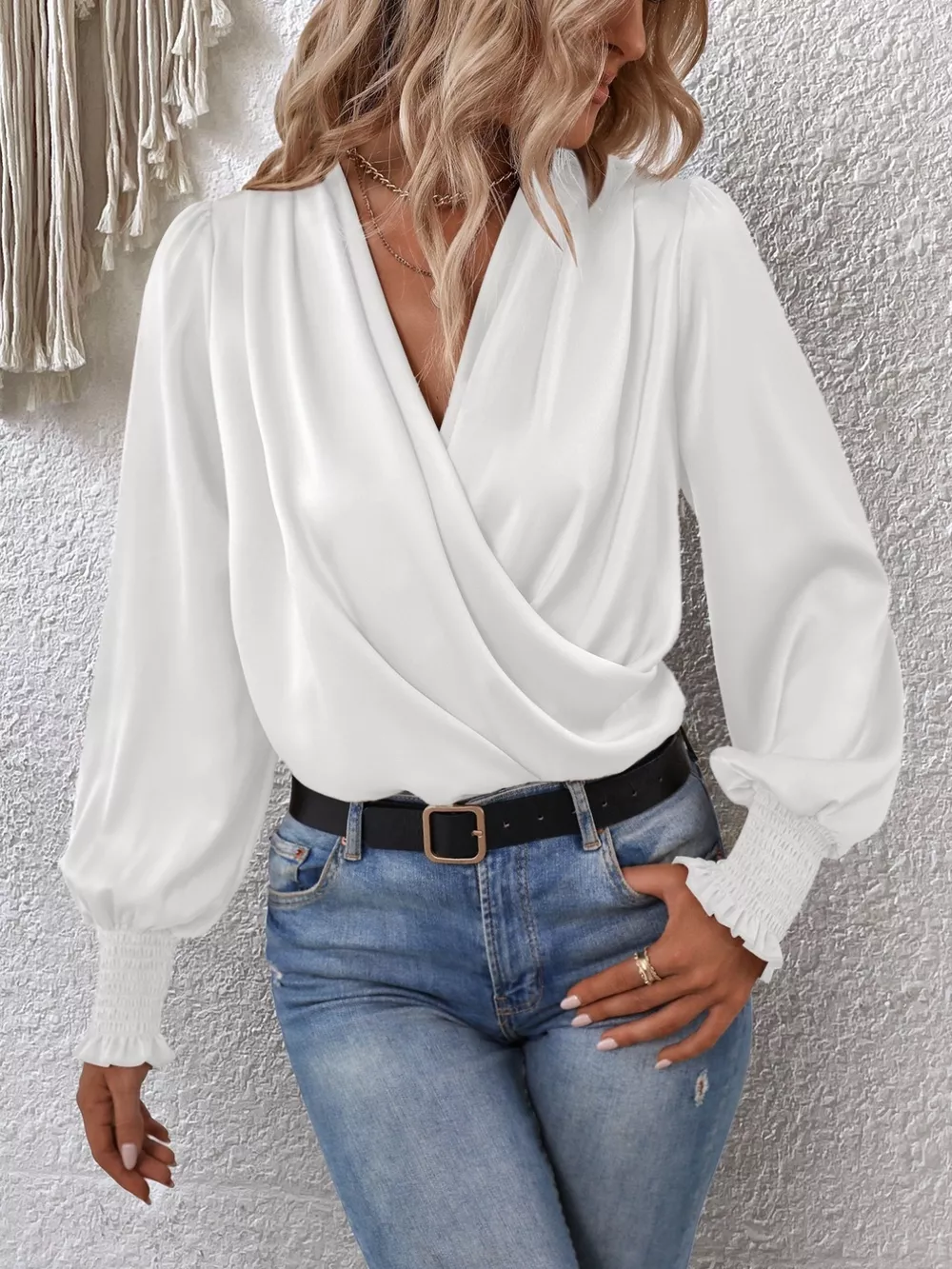 Ruched Surplice Long Sleeve Blouse, image 2