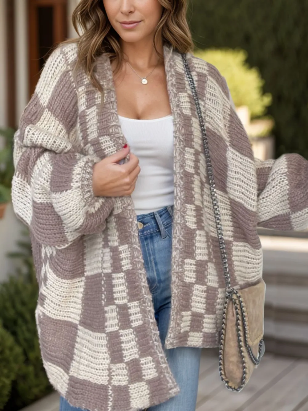 Plaid Open Front Long Sleeve Cardigan, image 7