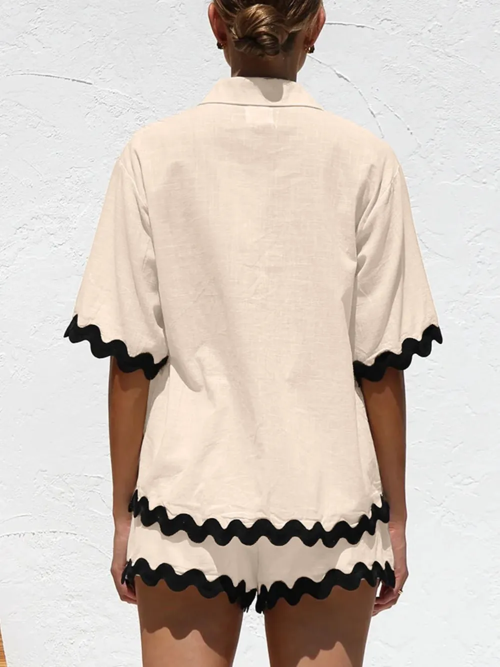 Contrast Trim Half Sleeve Top and Shorts Set, image 4