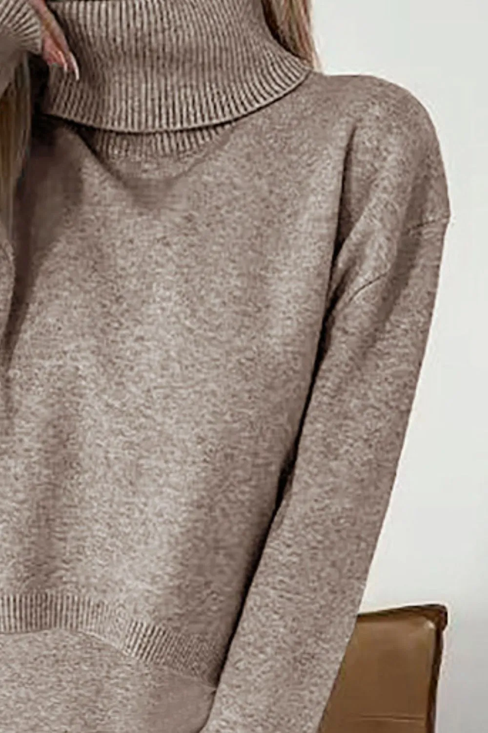 Turtleneck Dropped Shoulder Sweater and Dress Sweater Set, image 3