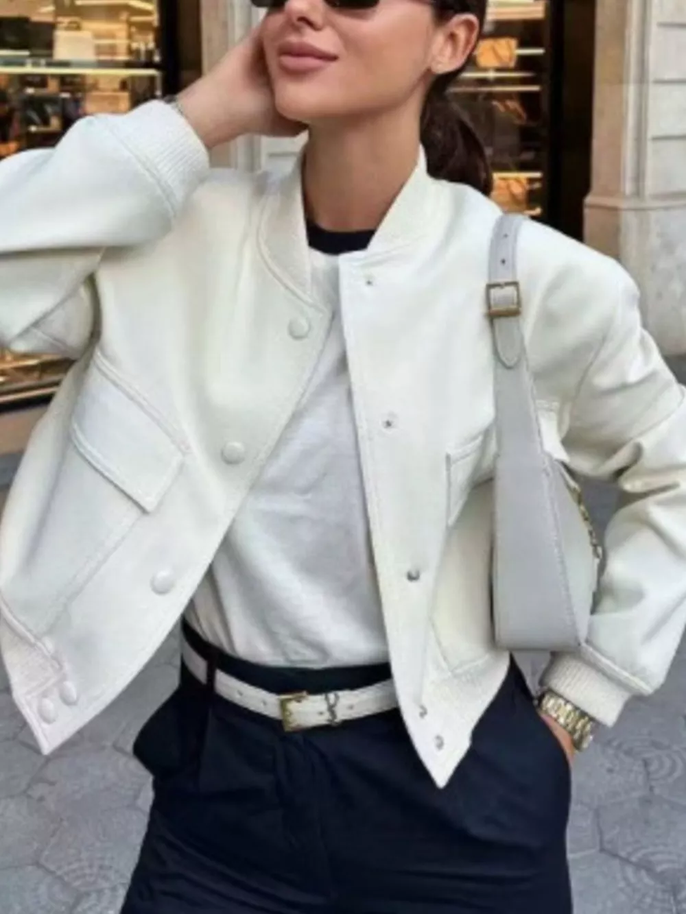 Snap-Down Cropped Bomber Jacket, image 4