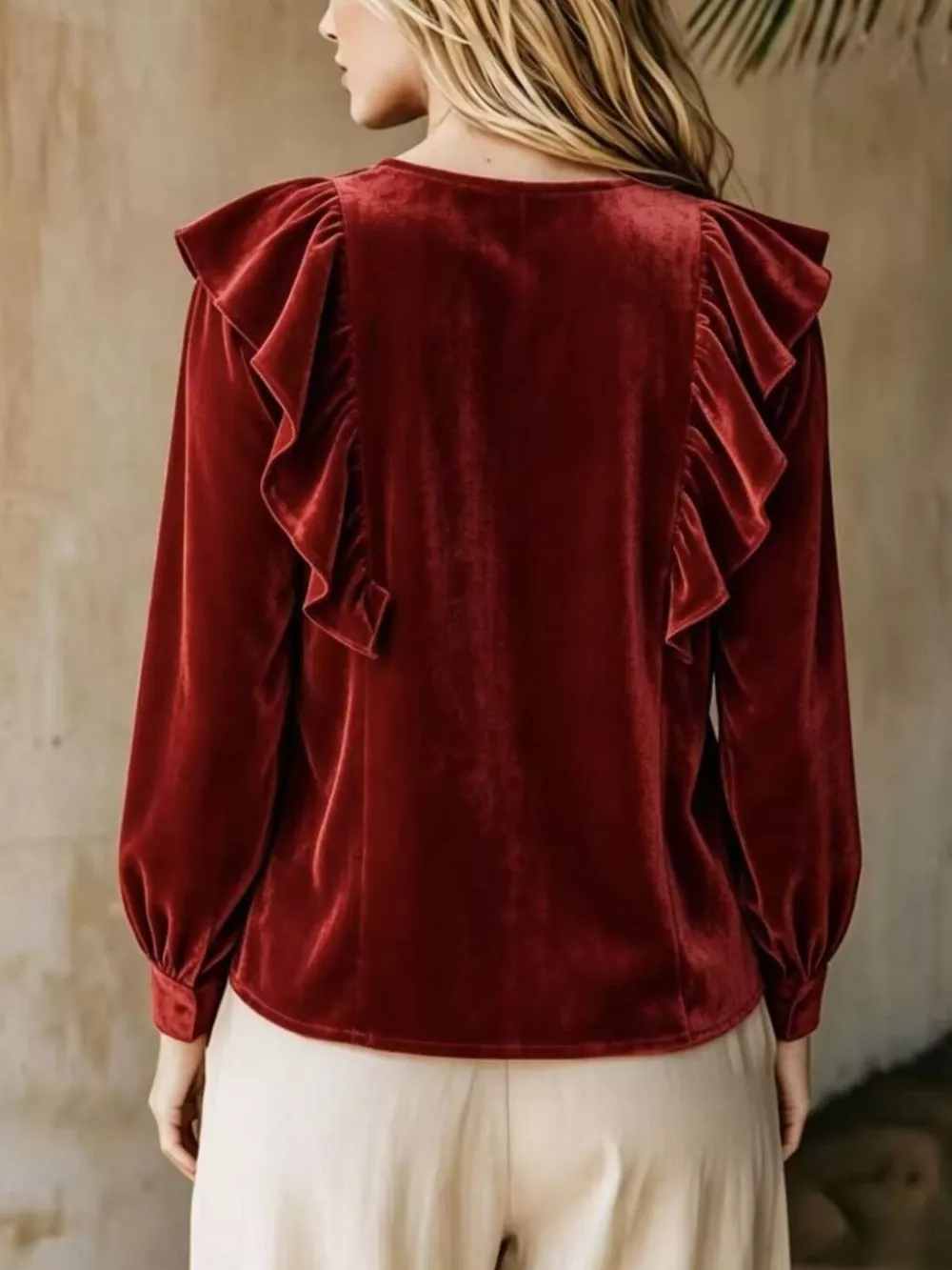 Full Size Ruffled V-Neck Long Sleeve Blouse Plus Size, image 3