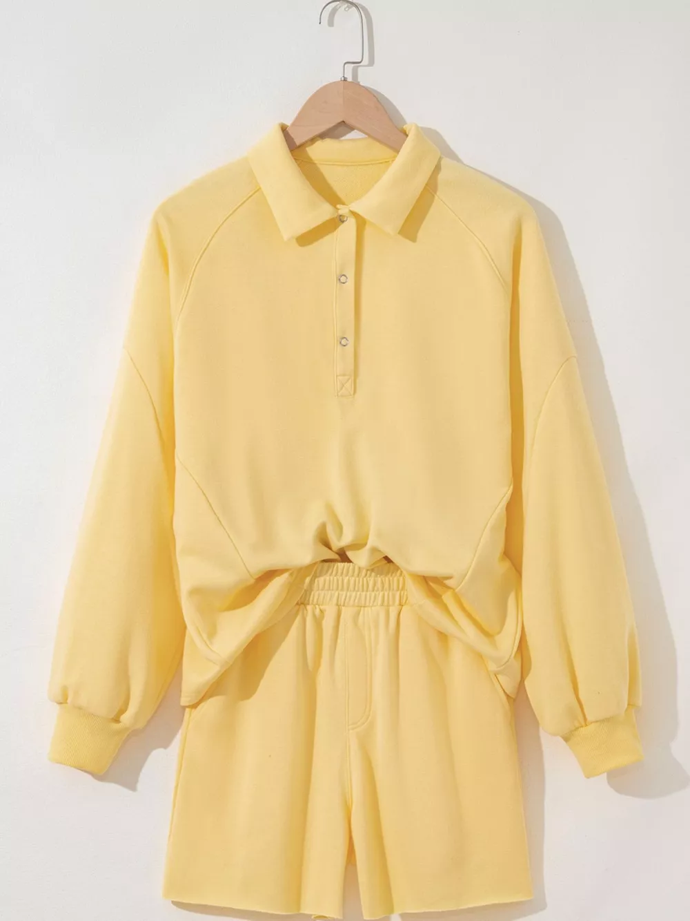 Button Collar Drop Shoulder Top and Shorts 2pcs Set, image 5