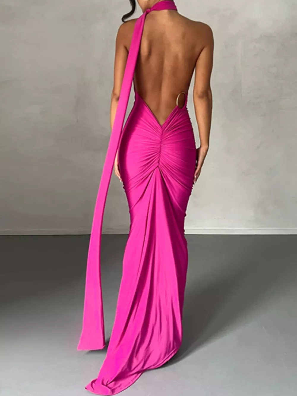 Backless One-Shoulder Ruched Bodycon Maxi Dress, image 21