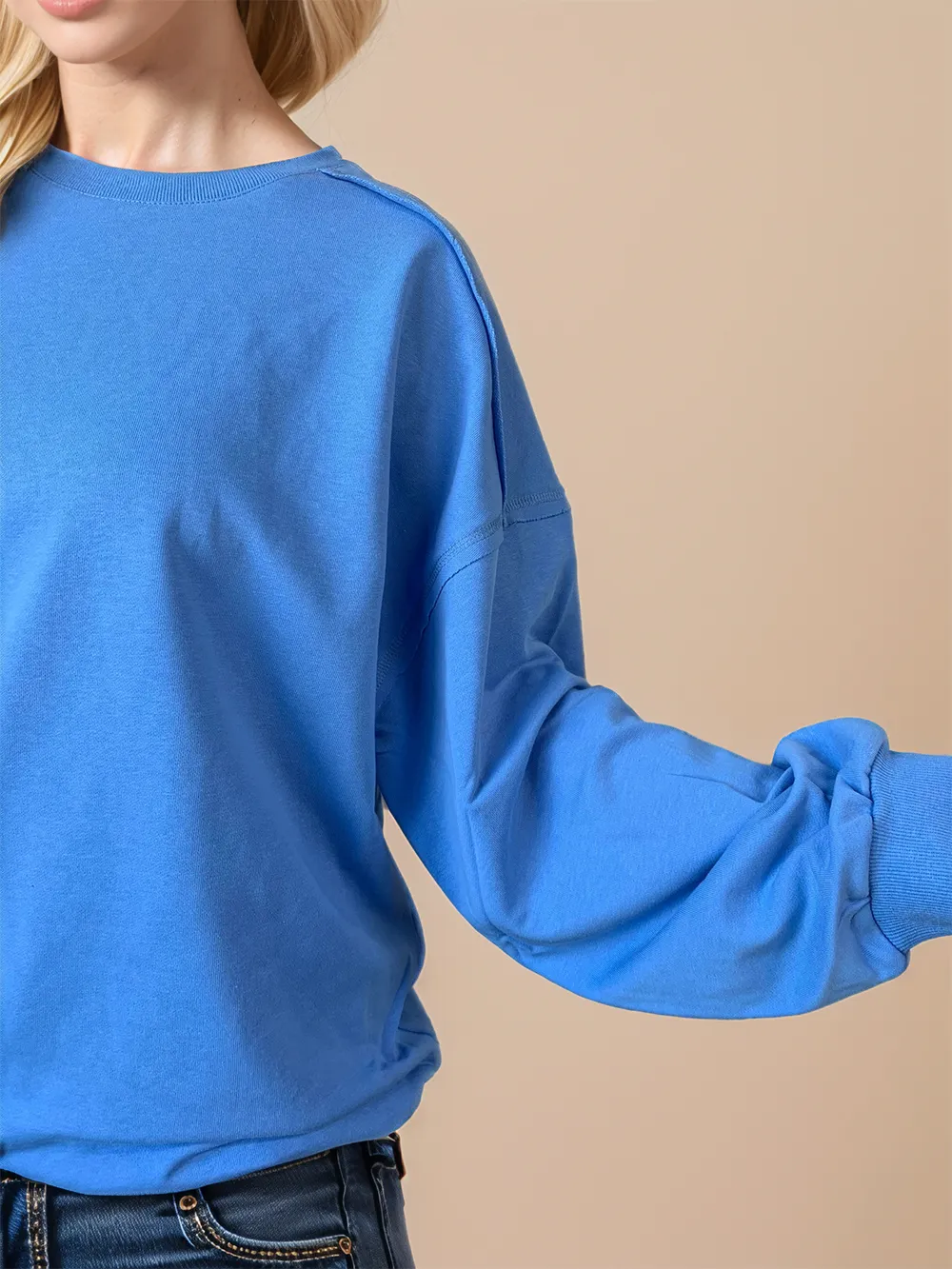 Exposed Seam Round Neck Long Sleeve Sweatshirt, image 8
