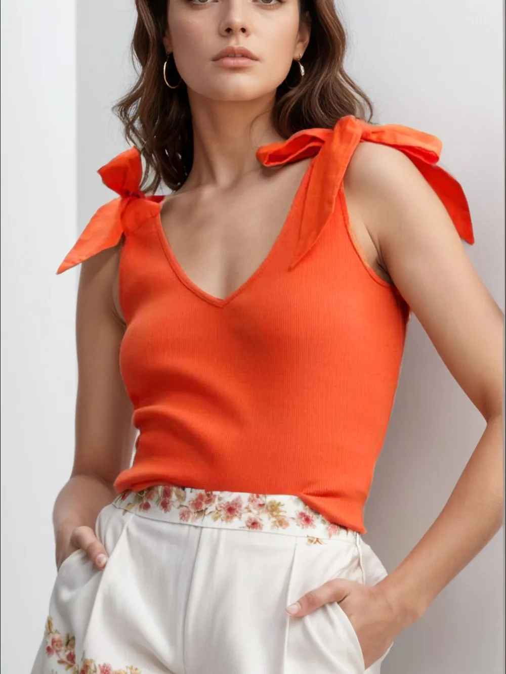 V-Neck Tie Shoulder Tank, image 13