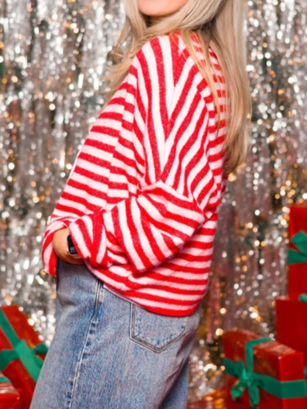 Striped Button-Down Knit Cardigan, image 4