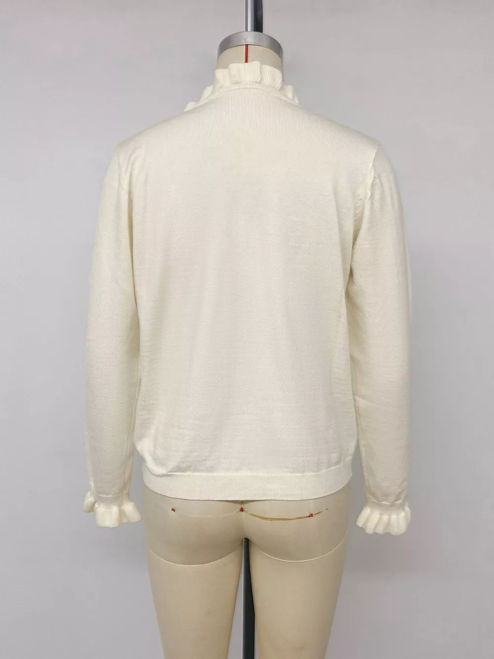 Ruffle Trim Pearl Button V-Neck Knit Top, image 14