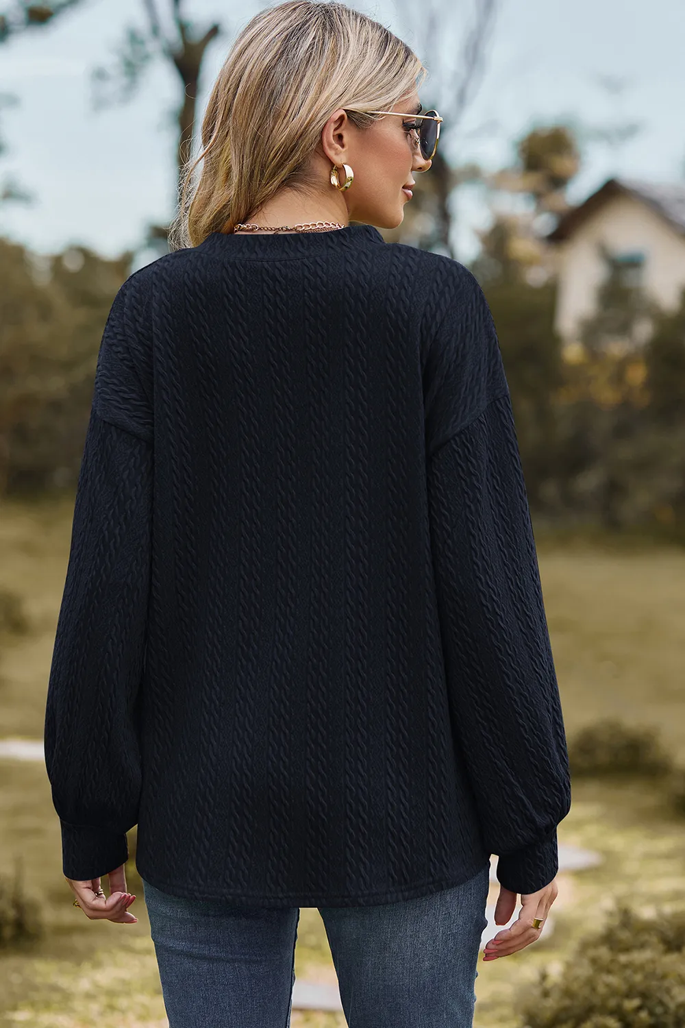 Textured V-Neck Dropped Shoulder T-Shirt, image 10