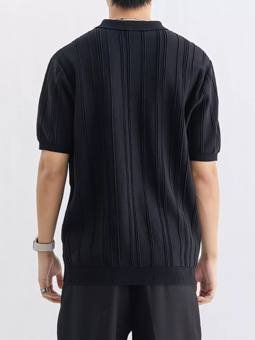 Men's Plus Size Texture Knit Short Sleeve Polo, image 10